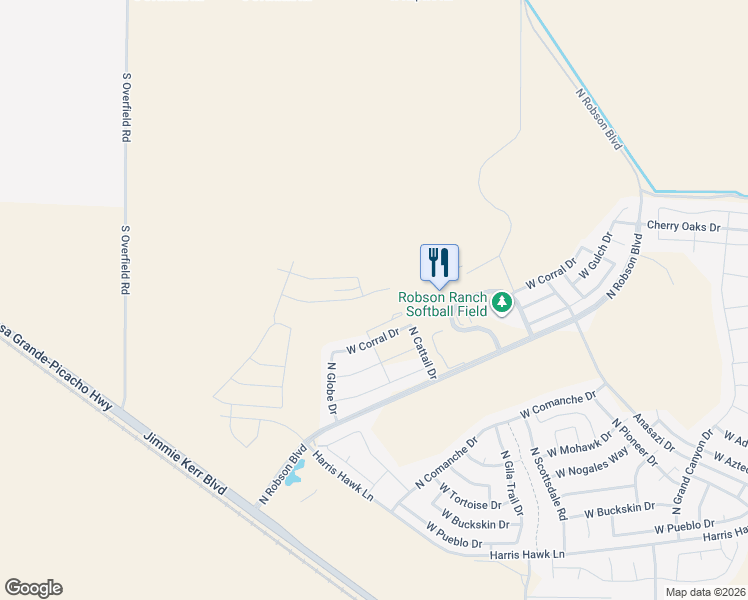 map of restaurants, bars, coffee shops, grocery stores, and more near 5354 West Corral Drive in Eloy