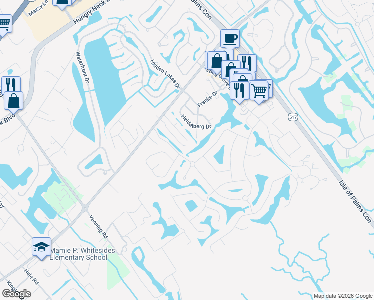 map of restaurants, bars, coffee shops, grocery stores, and more near 1200 Wild Olive Drive in Mount Pleasant
