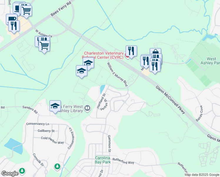 map of restaurants, bars, coffee shops, grocery stores, and more near 4218 Climbing Tree Court in Charleston
