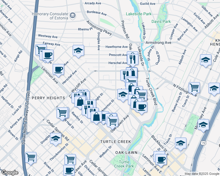 map of restaurants, bars, coffee shops, grocery stores, and more near in Dallas