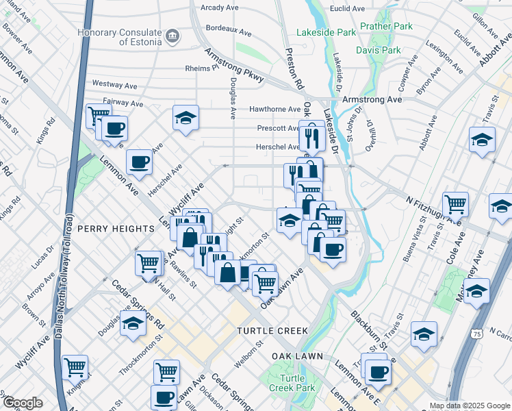 map of restaurants, bars, coffee shops, grocery stores, and more near in Dallas