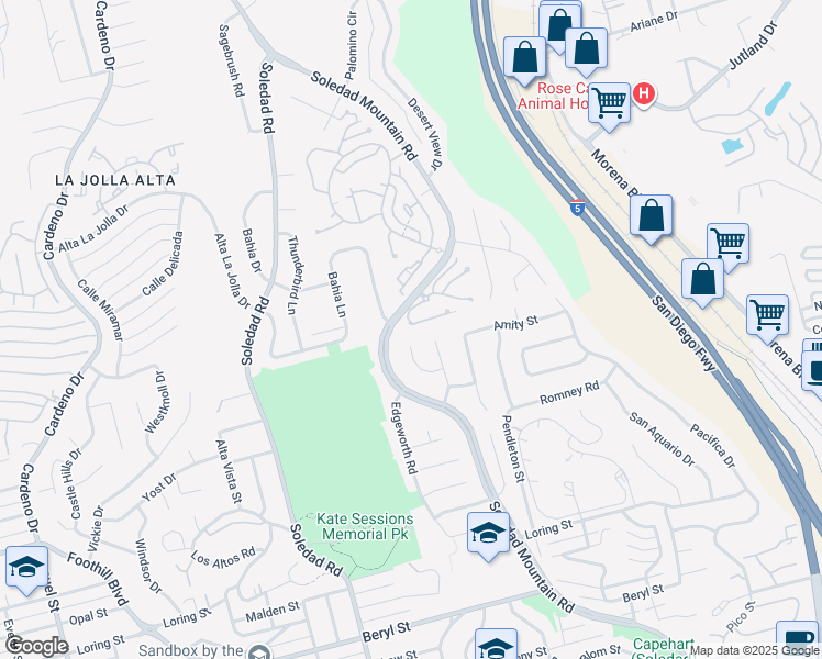 map of restaurants, bars, coffee shops, grocery stores, and more near 2223 Caminito Preciosa Sur in San Diego