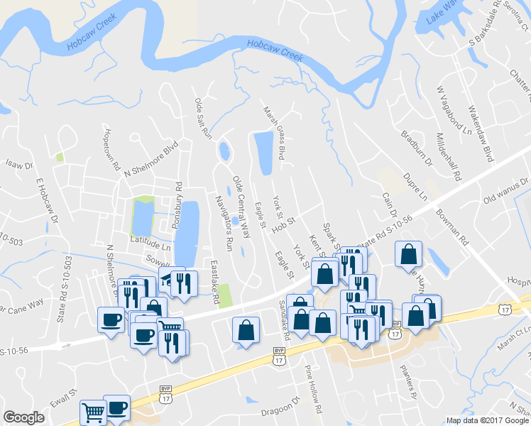 map of restaurants, bars, coffee shops, grocery stores, and more near 234 Little Palm Loop in Mount Pleasant