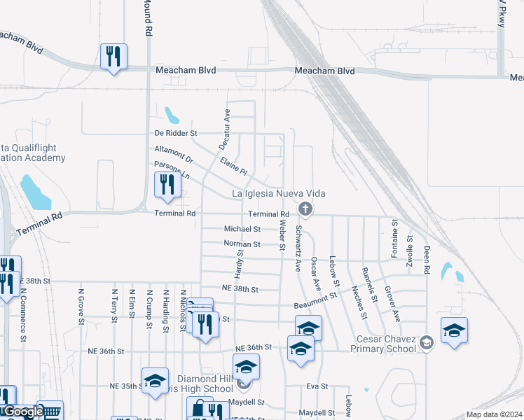 map of restaurants, bars, coffee shops, grocery stores, and more near 1509 Michael Street in Fort Worth
