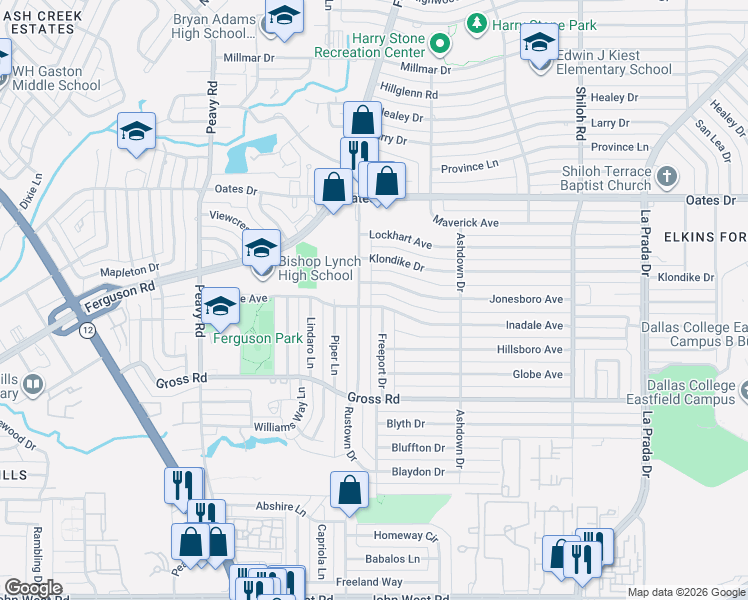 map of restaurants, bars, coffee shops, grocery stores, and more near 2323 Jonesboro Avenue in Dallas