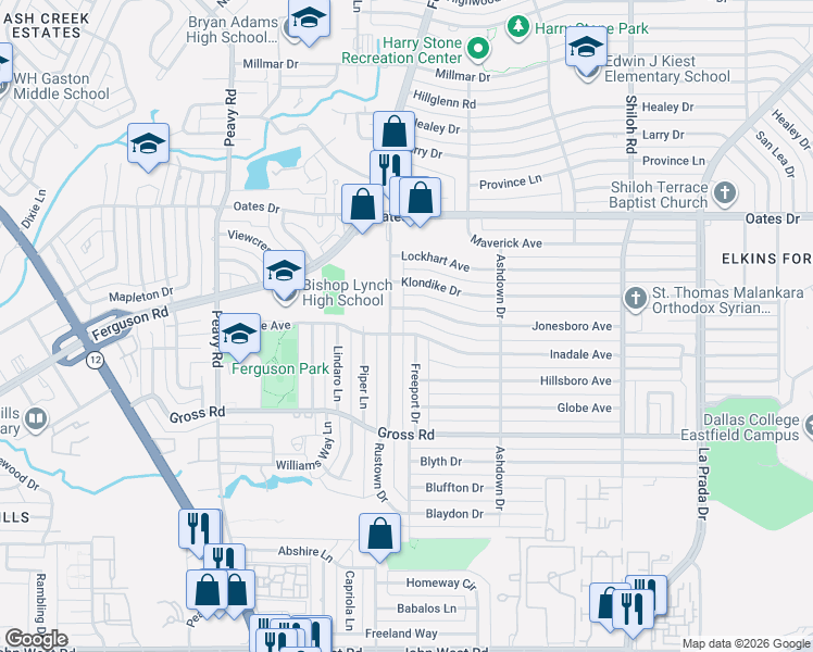 map of restaurants, bars, coffee shops, grocery stores, and more near 2323 Jonesboro Avenue in Dallas