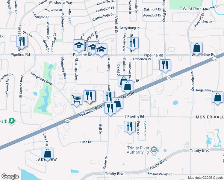 map of restaurants, bars, coffee shops, grocery stores, and more near 3023 West Sycamore Circle in Euless