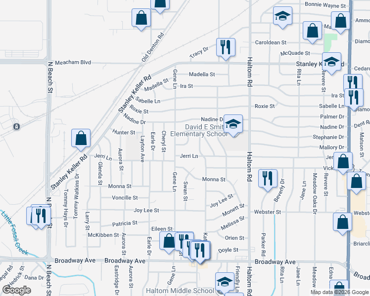 map of restaurants, bars, coffee shops, grocery stores, and more near 4828 Matar Street in Haltom City