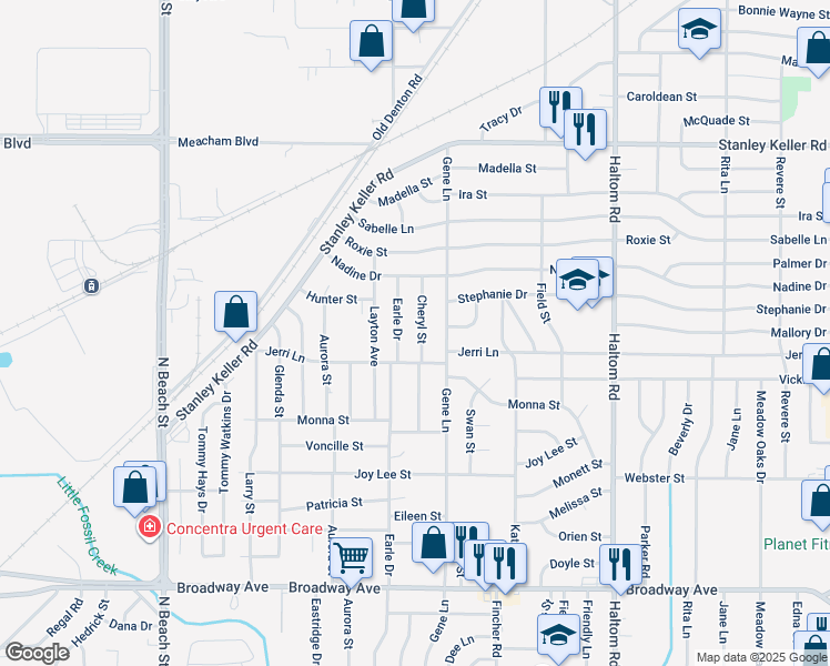 map of restaurants, bars, coffee shops, grocery stores, and more near 3713 Cheryl Street in Fort Worth