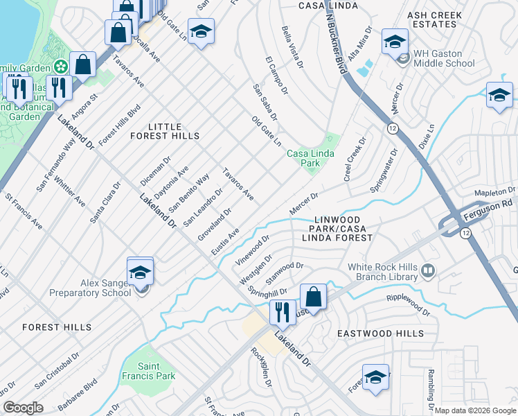 map of restaurants, bars, coffee shops, grocery stores, and more near 8903 Eustis Avenue in Dallas