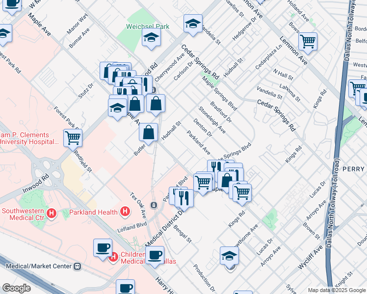 map of restaurants, bars, coffee shops, grocery stores, and more near 5306 Fleetwood Oaks Avenue in Dallas