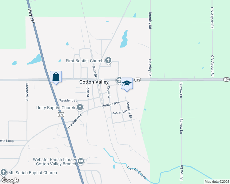 map of restaurants, bars, coffee shops, grocery stores, and more near 216 Webster Street in Cotton Valley