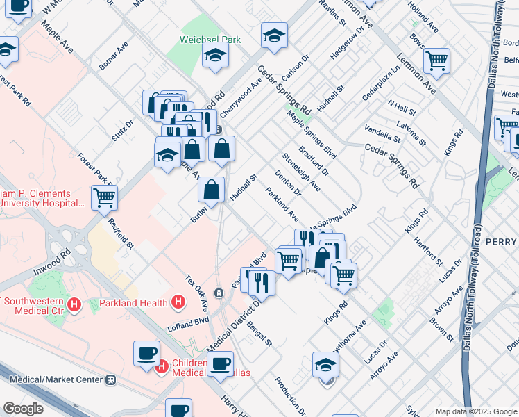 map of restaurants, bars, coffee shops, grocery stores, and more near 5306 Fleetwood Oaks Avenue in Dallas