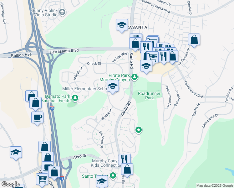 map of restaurants, bars, coffee shops, grocery stores, and more near 4343 Shields Street in San Diego