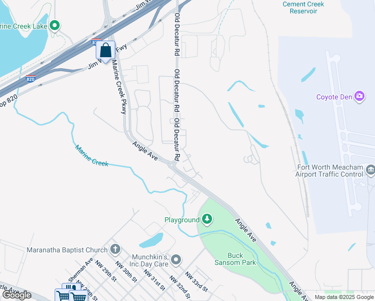 map of restaurants, bars, coffee shops, grocery stores, and more near 4250 Old Decatur Road in Fort Worth