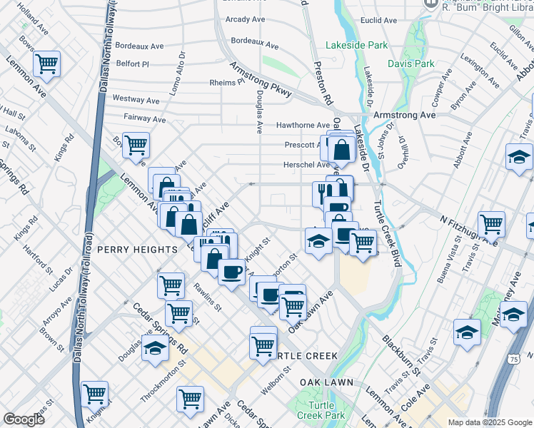 map of restaurants, bars, coffee shops, grocery stores, and more near 4106 Newton Avenue in Dallas