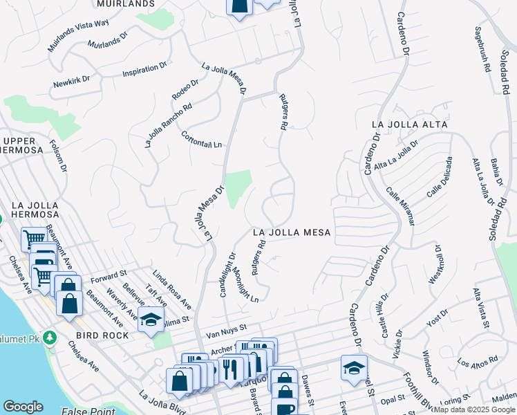 map of restaurants, bars, coffee shops, grocery stores, and more near 1542 Copa De Oro Drive in San Diego