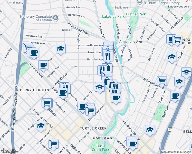 map of restaurants, bars, coffee shops, grocery stores, and more near 4206 Newton Avenue in Dallas