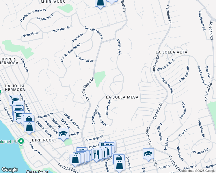 map of restaurants, bars, coffee shops, grocery stores, and more near 1542 Copa De Oro Drive in San Diego