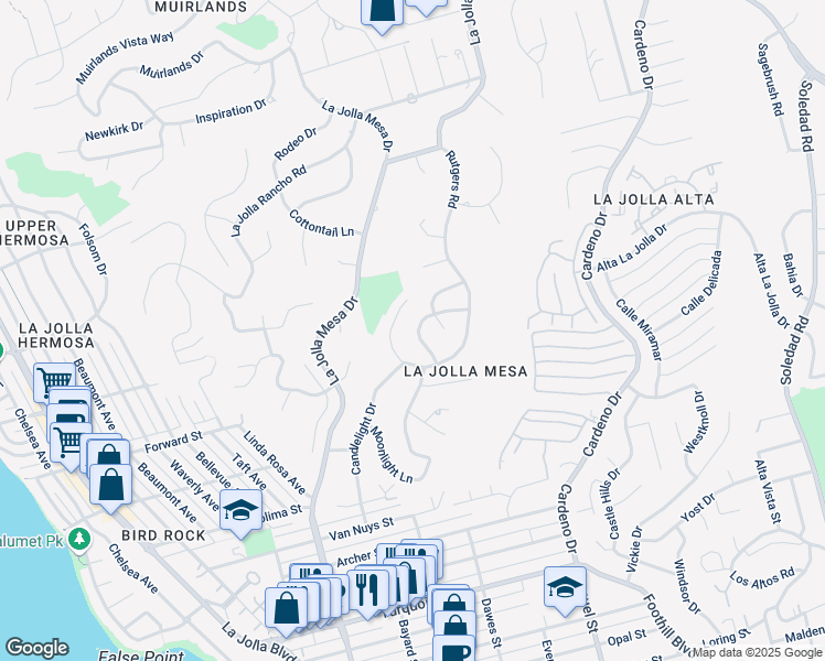 map of restaurants, bars, coffee shops, grocery stores, and more near 1542 Copa De Oro Drive in San Diego