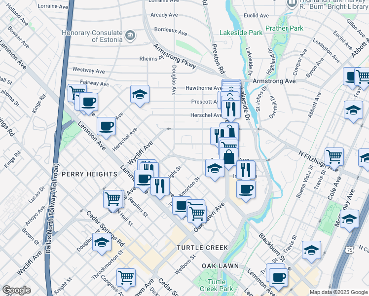 map of restaurants, bars, coffee shops, grocery stores, and more near 4140 Newton Avenue in Dallas