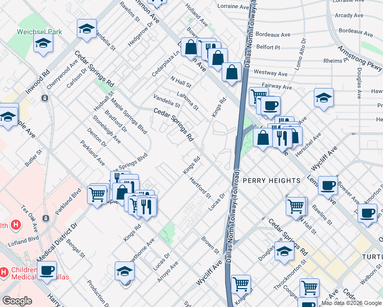 map of restaurants, bars, coffee shops, grocery stores, and more near in Dallas