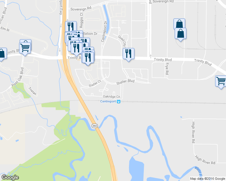 map of restaurants, bars, coffee shops, grocery stores, and more near 14470 Statler Boulevard in Fort Worth