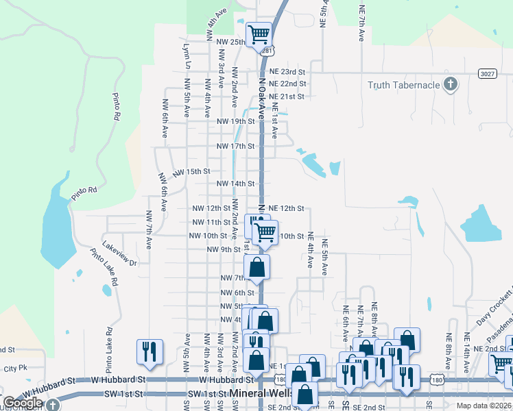 map of restaurants, bars, coffee shops, grocery stores, and more near 1314 Northwest 1st Avenue in Mineral Wells