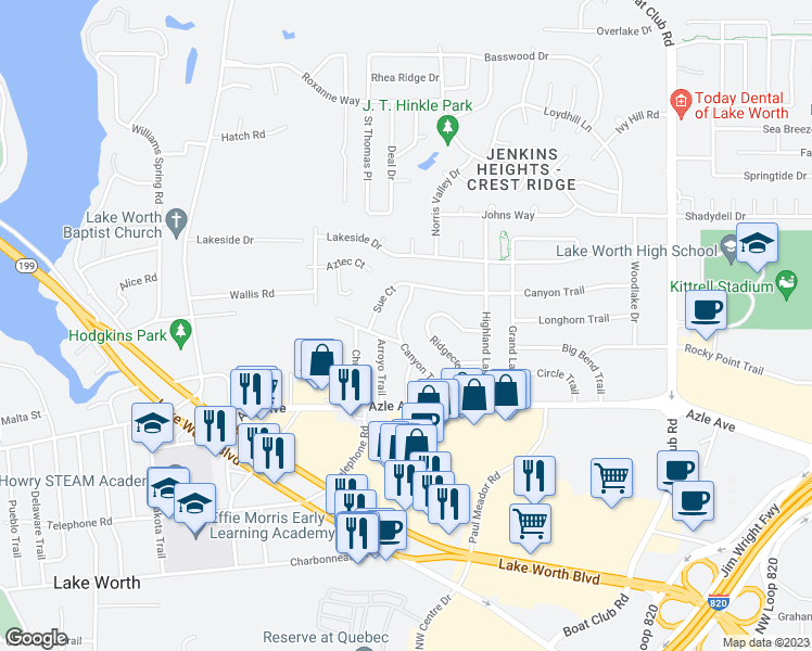 map of restaurants, bars, coffee shops, grocery stores, and more near 4224 Canyon Trail in Lake Worth