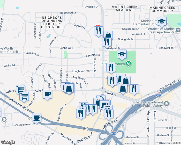 map of restaurants, bars, coffee shops, grocery stores, and more near 6205 Longhorn Trail in Lake Worth