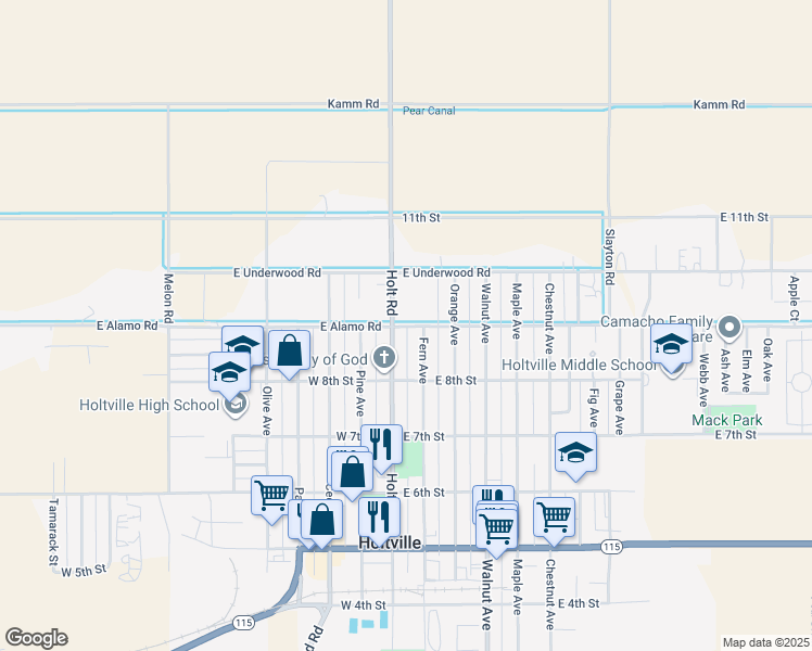 map of restaurants, bars, coffee shops, grocery stores, and more near 2302 Holt Road in Holtville
