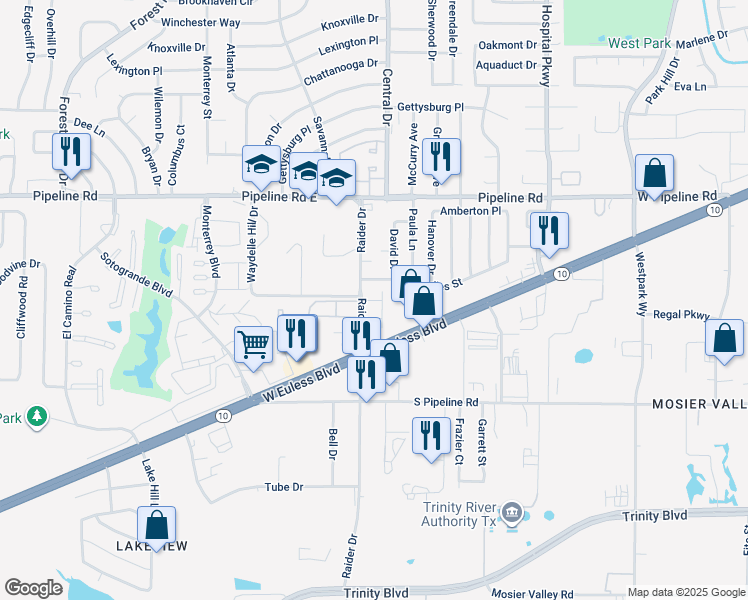 map of restaurants, bars, coffee shops, grocery stores, and more near 3023 West Sycamore Circle in Euless