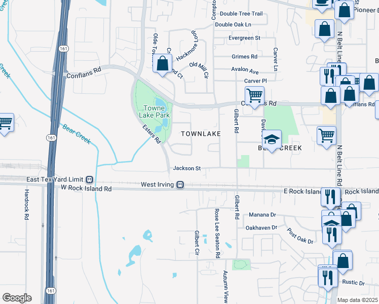 map of restaurants, bars, coffee shops, grocery stores, and more near 4103 Crest Ridge Drive in Irving