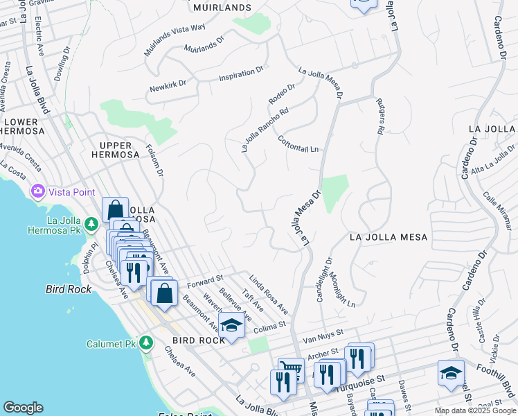 map of restaurants, bars, coffee shops, grocery stores, and more near 1044 Avenida Amantea in San Diego
