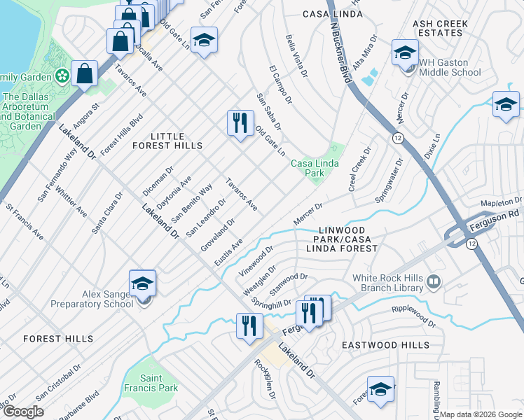 map of restaurants, bars, coffee shops, grocery stores, and more near 8903 Eustis Avenue in Dallas