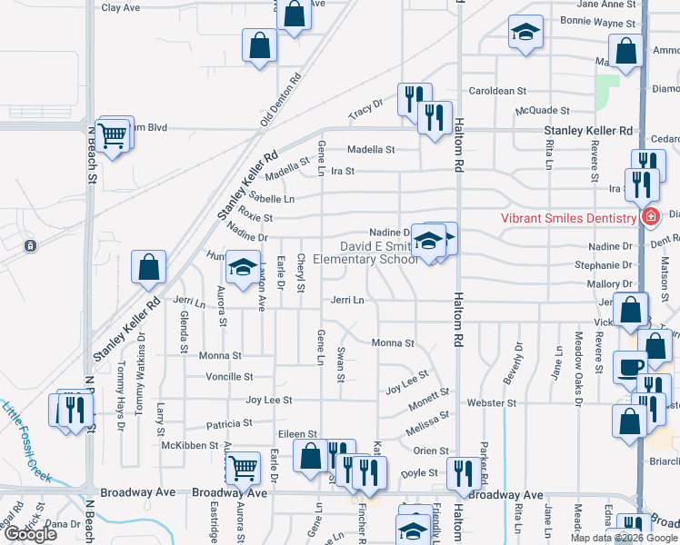 map of restaurants, bars, coffee shops, grocery stores, and more near 4828 Matar Street in Haltom City