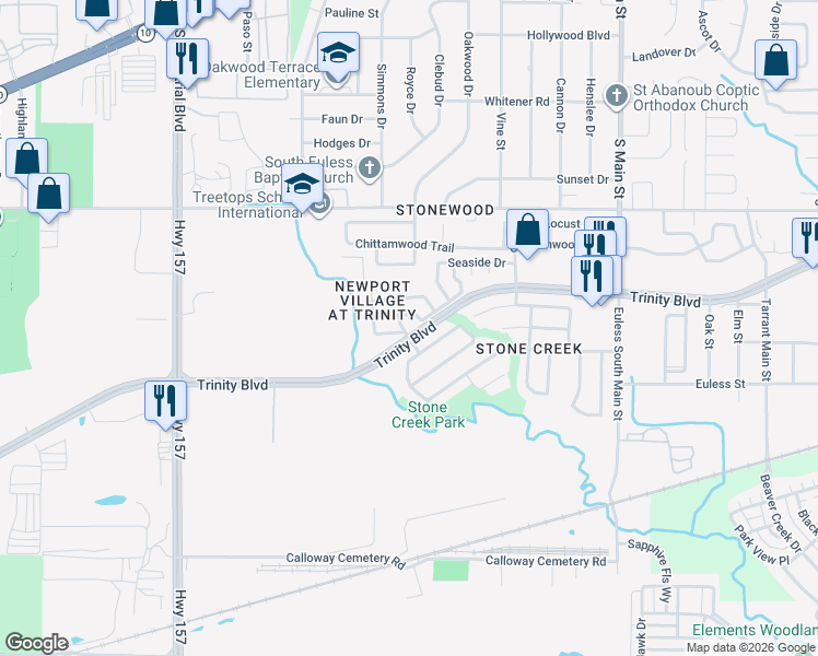 map of restaurants, bars, coffee shops, grocery stores, and more near 3902 Nautical Drive in Euless