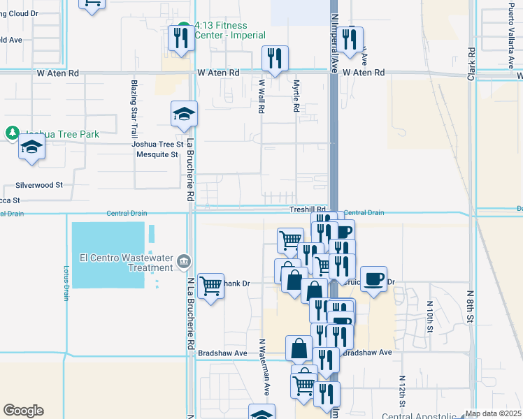 map of restaurants, bars, coffee shops, grocery stores, and more near Treshill Road in Imperial
