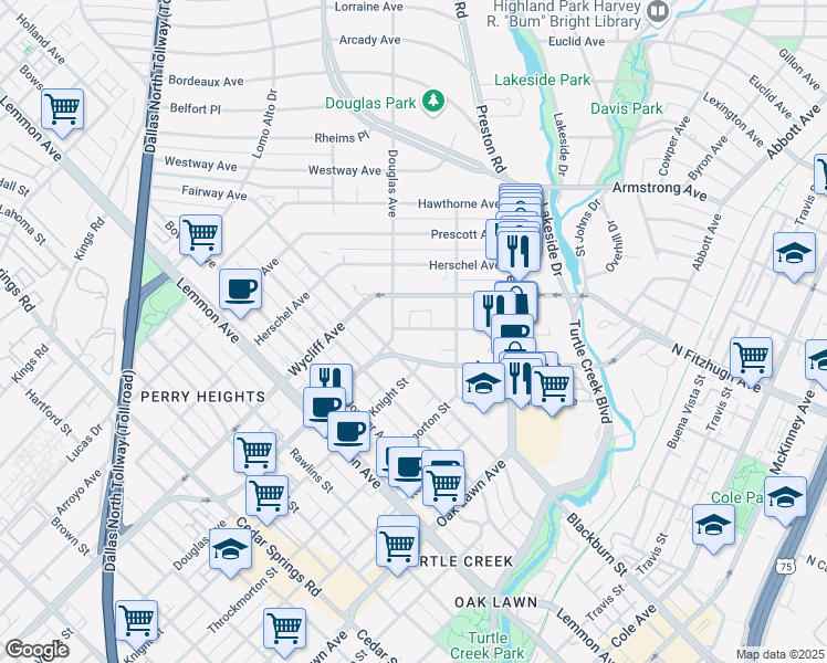 map of restaurants, bars, coffee shops, grocery stores, and more near 4140 Newton Avenue in Dallas