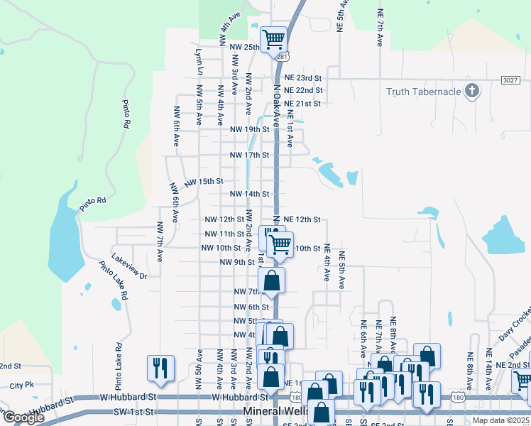 map of restaurants, bars, coffee shops, grocery stores, and more near 1314 Northwest 1st Avenue in Mineral Wells