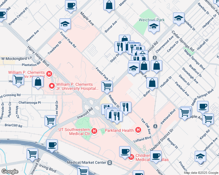map of restaurants, bars, coffee shops, grocery stores, and more near 2241 Inwood Rd in Dallas