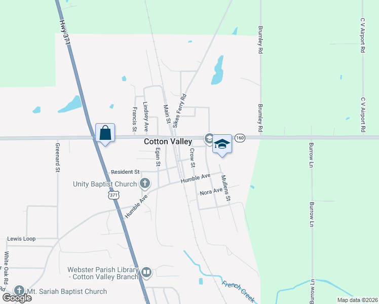 map of restaurants, bars, coffee shops, grocery stores, and more near 251 Crow Street in Cotton Valley