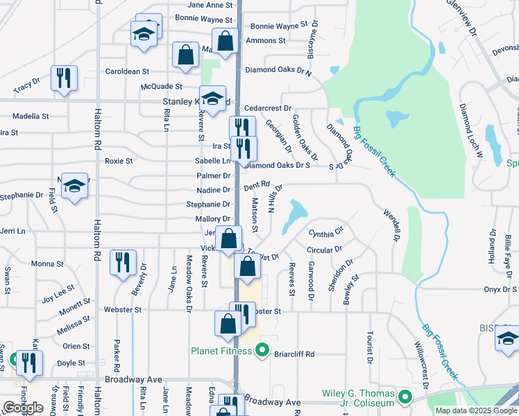 map of restaurants, bars, coffee shops, grocery stores, and more near 3748 Matson Street in Fort Worth