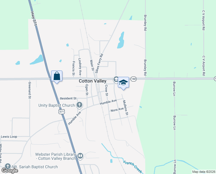 map of restaurants, bars, coffee shops, grocery stores, and more near 251 Crow Street in Cotton Valley