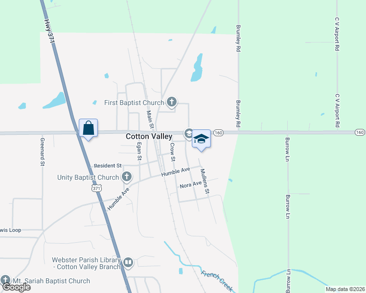 map of restaurants, bars, coffee shops, grocery stores, and more near 216 Webster Street in Cotton Valley