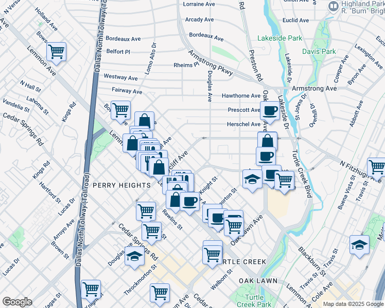 map of restaurants, bars, coffee shops, grocery stores, and more near 4231 Gilbert Avenue in Dallas