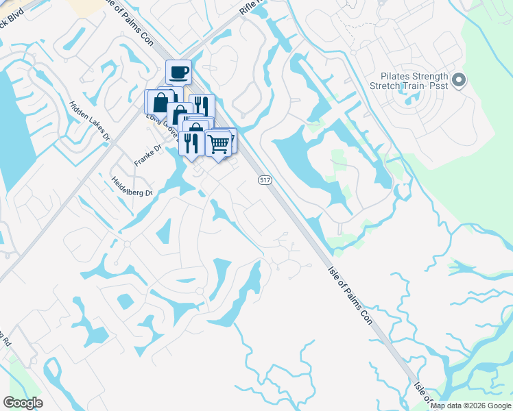map of restaurants, bars, coffee shops, grocery stores, and more near 1600 Long Grove Drive in Mount Pleasant