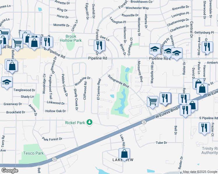 map of restaurants, bars, coffee shops, grocery stores, and more near 1100 Sotogrande Boulevard in Euless