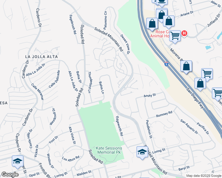 map of restaurants, bars, coffee shops, grocery stores, and more near 5454 Coral Reef Avenue in San Diego