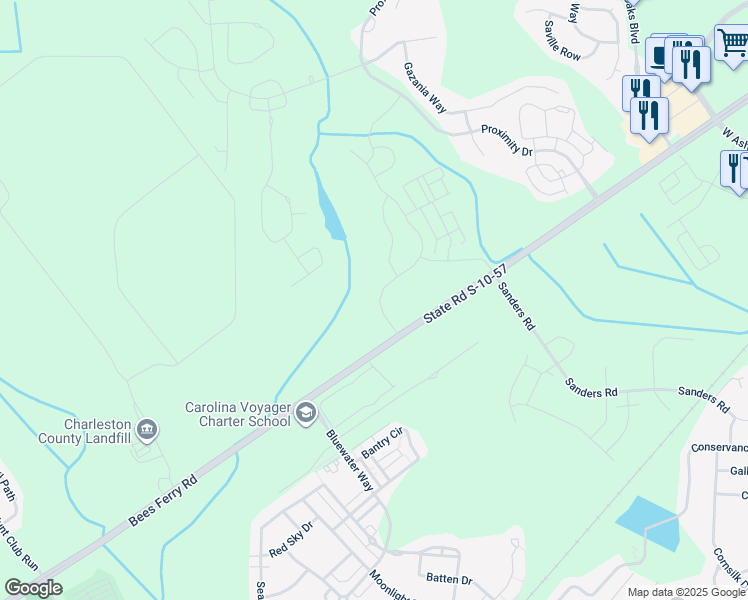 map of restaurants, bars, coffee shops, grocery stores, and more near Bees Ferry Road in Charleston